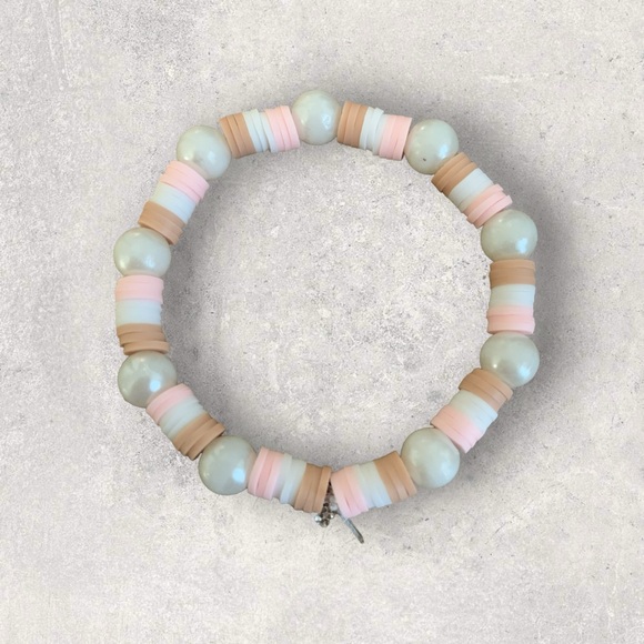 Other - Handmade Clay Beads Bracelet White, pink, tan and pearl One Size